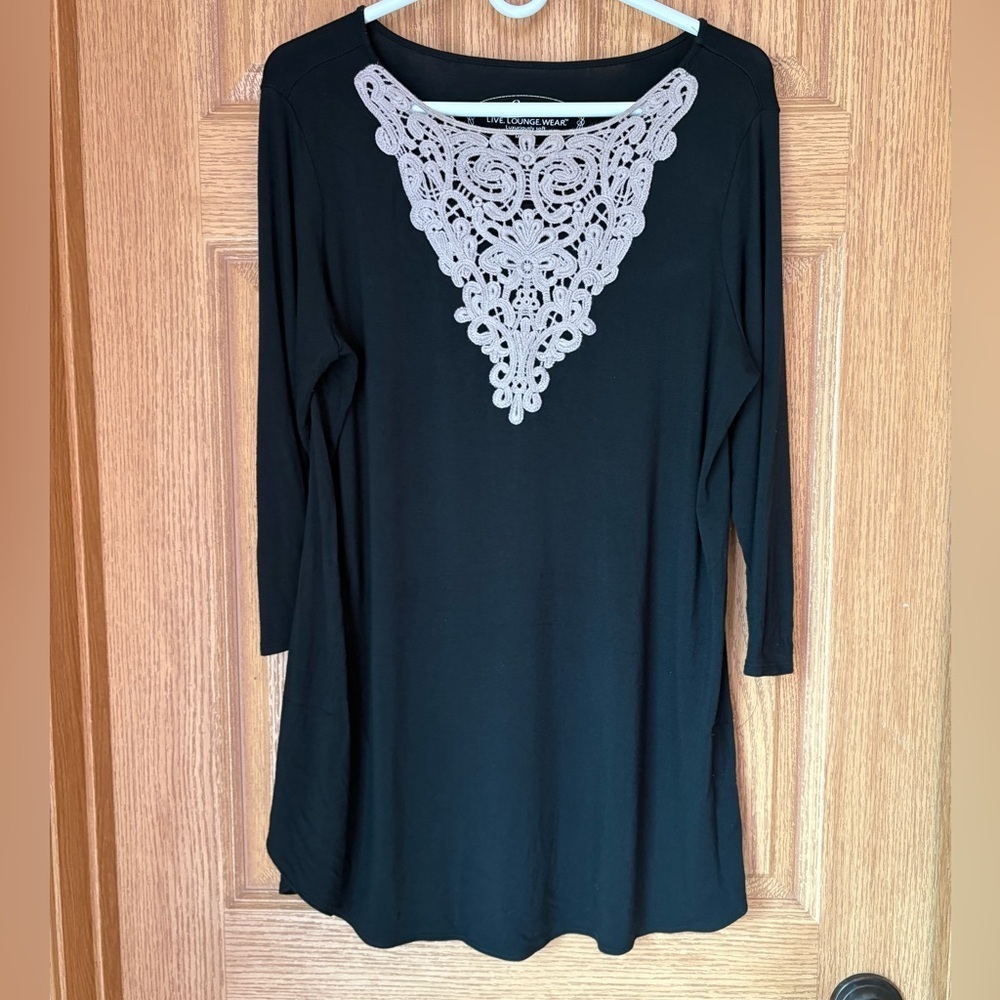 Soma Soft Rayon/spandex Crochet Lace Tunic Black Live. Lounge. Wear. Soma wns M